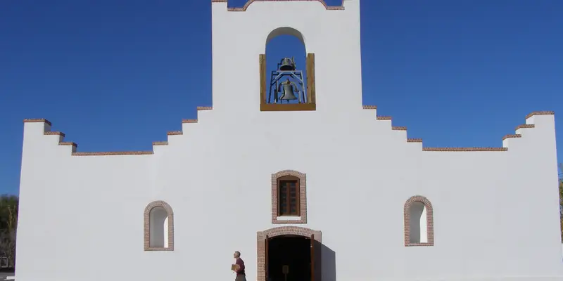 The Socorro Mission on the Mission Trail in Socorro, Texas.