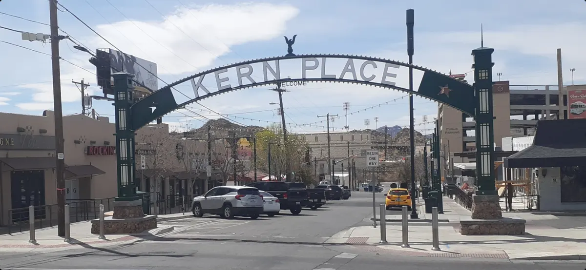The Kern Place gateway arch at Cincinnati Avenue, on the near end of the West Side.